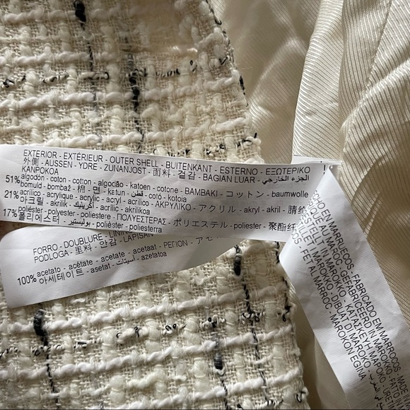 Zara S White and Black Tweed Long Structured Blazer with Large Buttons - Picture 8 of 9